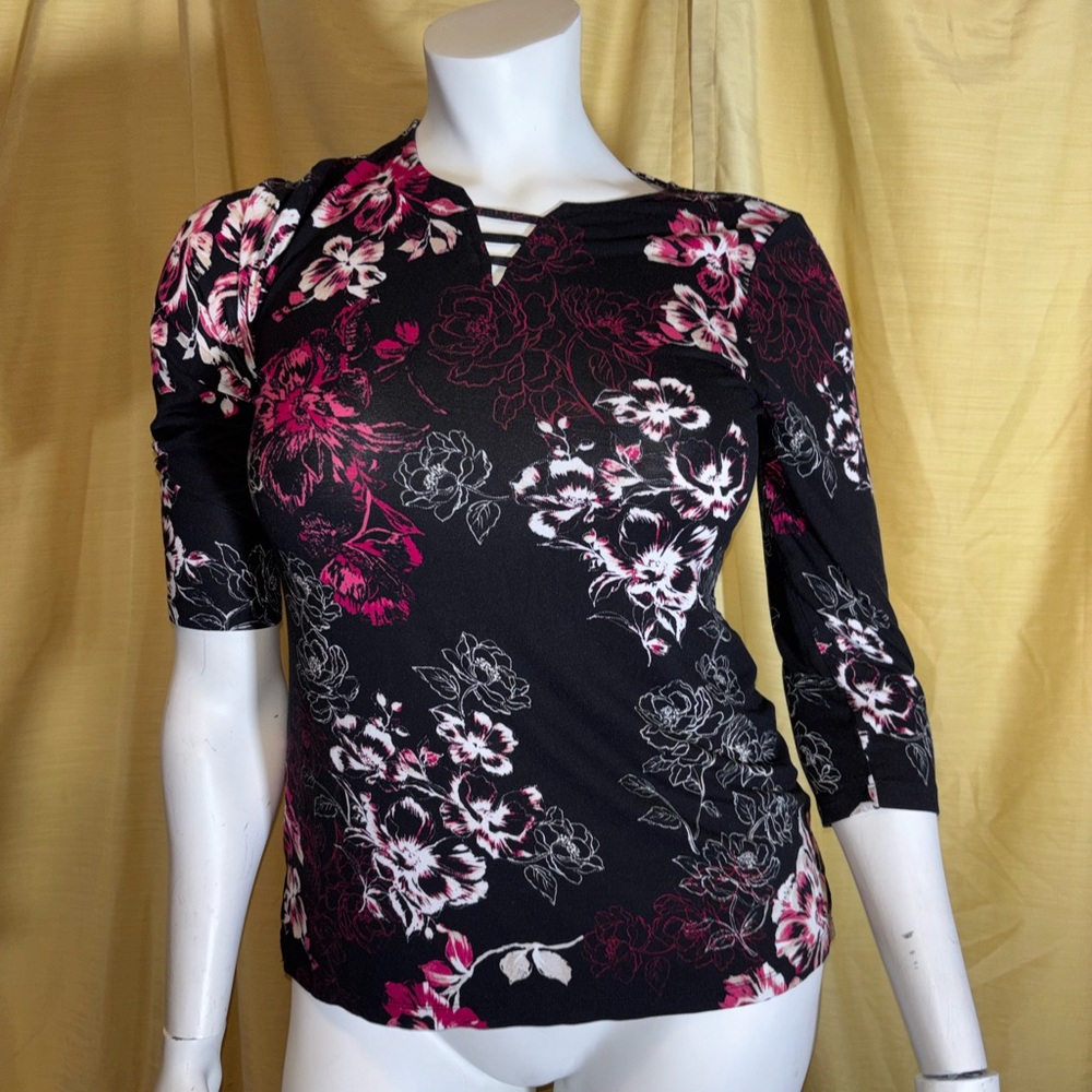 Chico's Black and Pink Floral Blouse